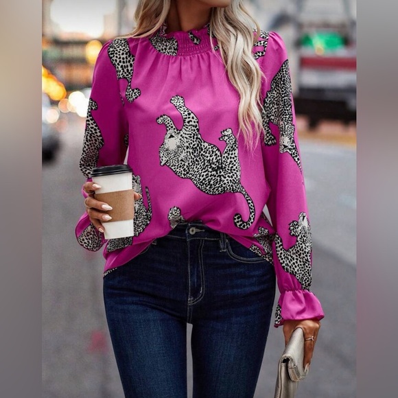 Leopard Print Pink Blouse - Picture 1 of 2